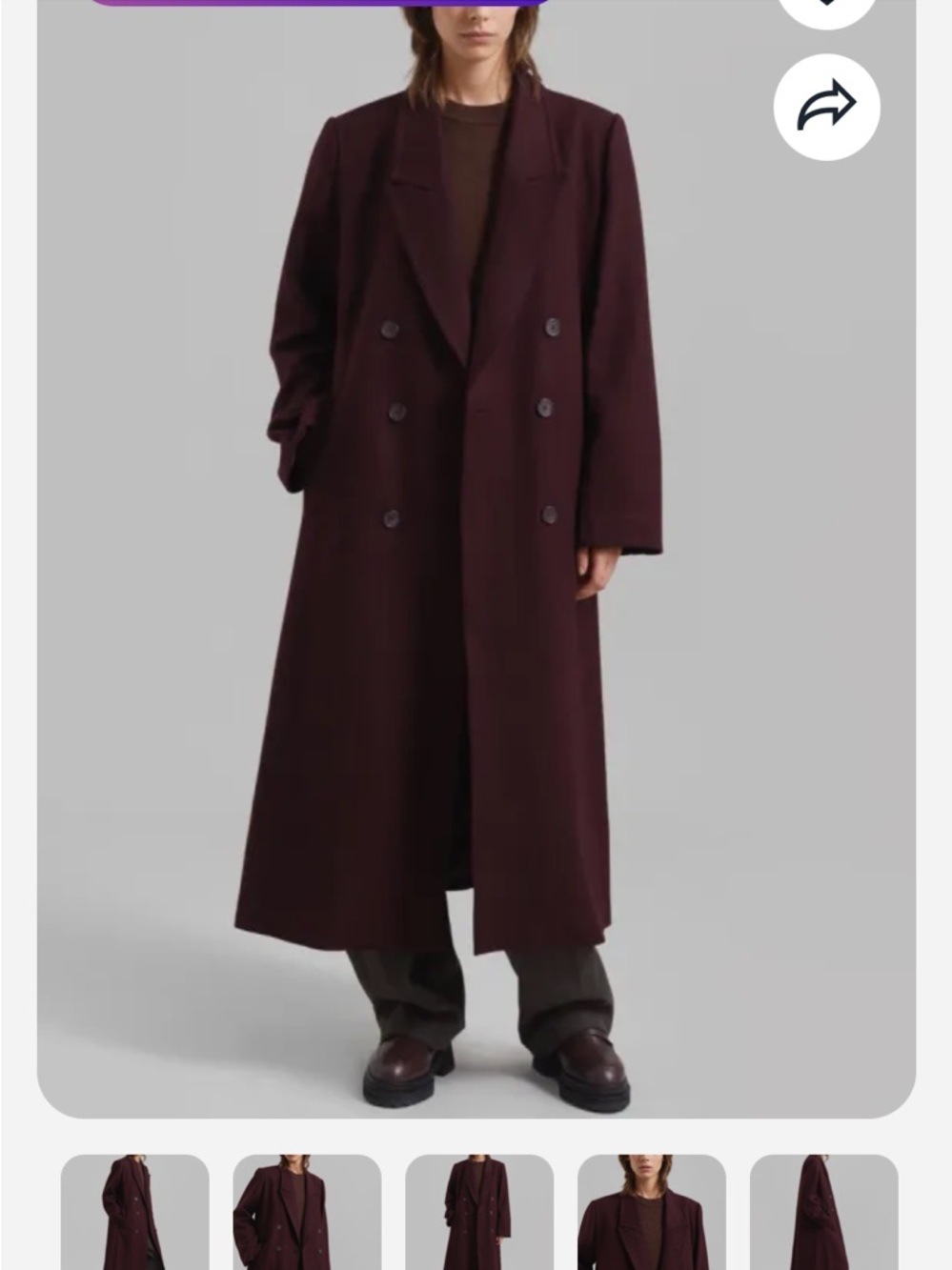 Gestuz malene coat double breasted long wool blend Bordeaux color